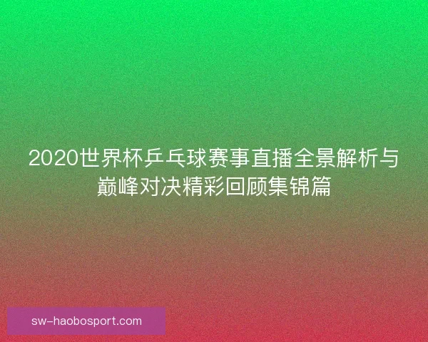 2020世界杯乒乓球赛事直播全景解析与巅峰对决精彩回顾集锦篇